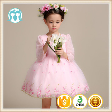 Mais novo vestido chinês bordado para meninas vestido de festa das meninas Xmas Big Bow aplique bebê ruffle design de moda meninas pequenas vestido